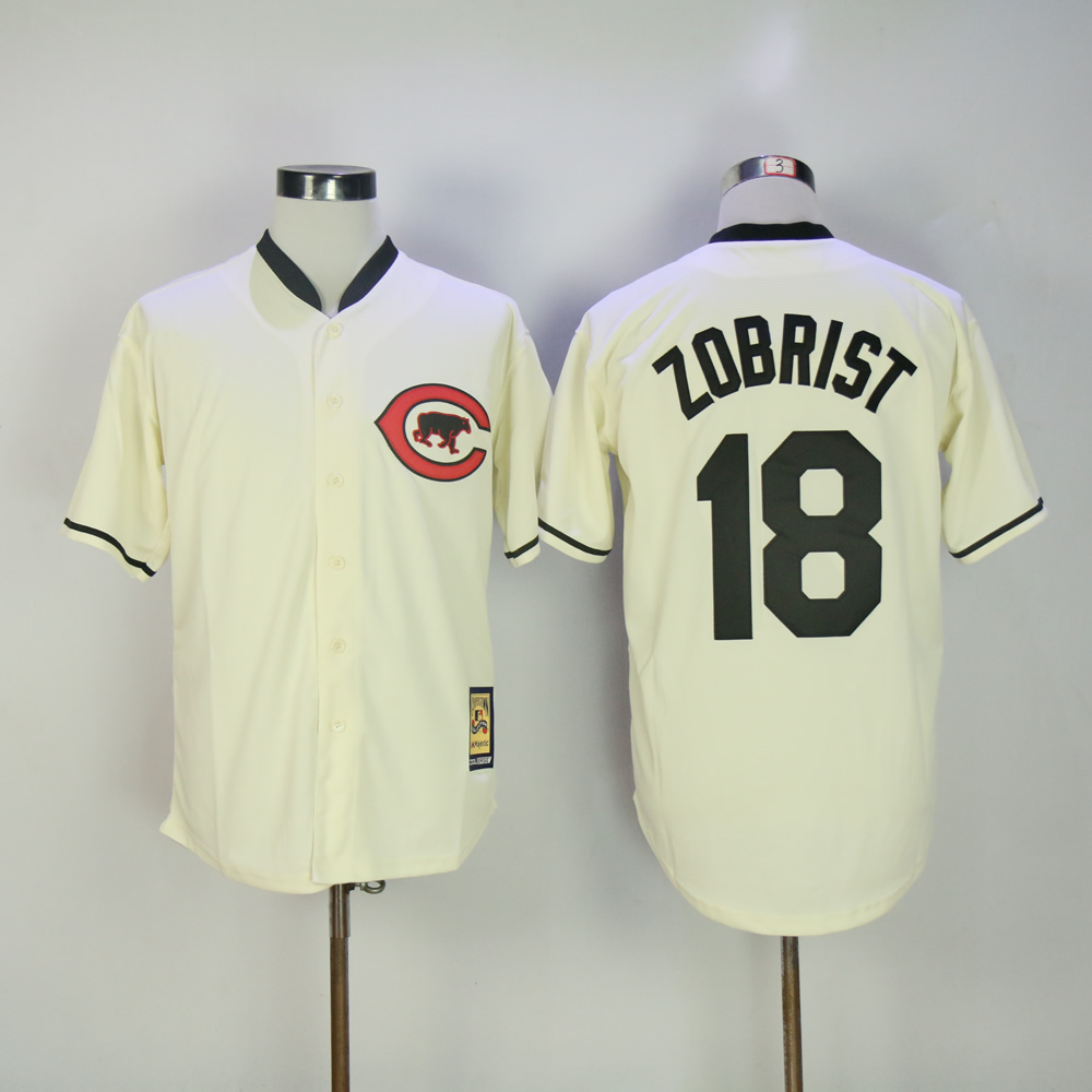 Men Chicago Cubs #18 Zobrist Cream Throwback MLB Jerseys